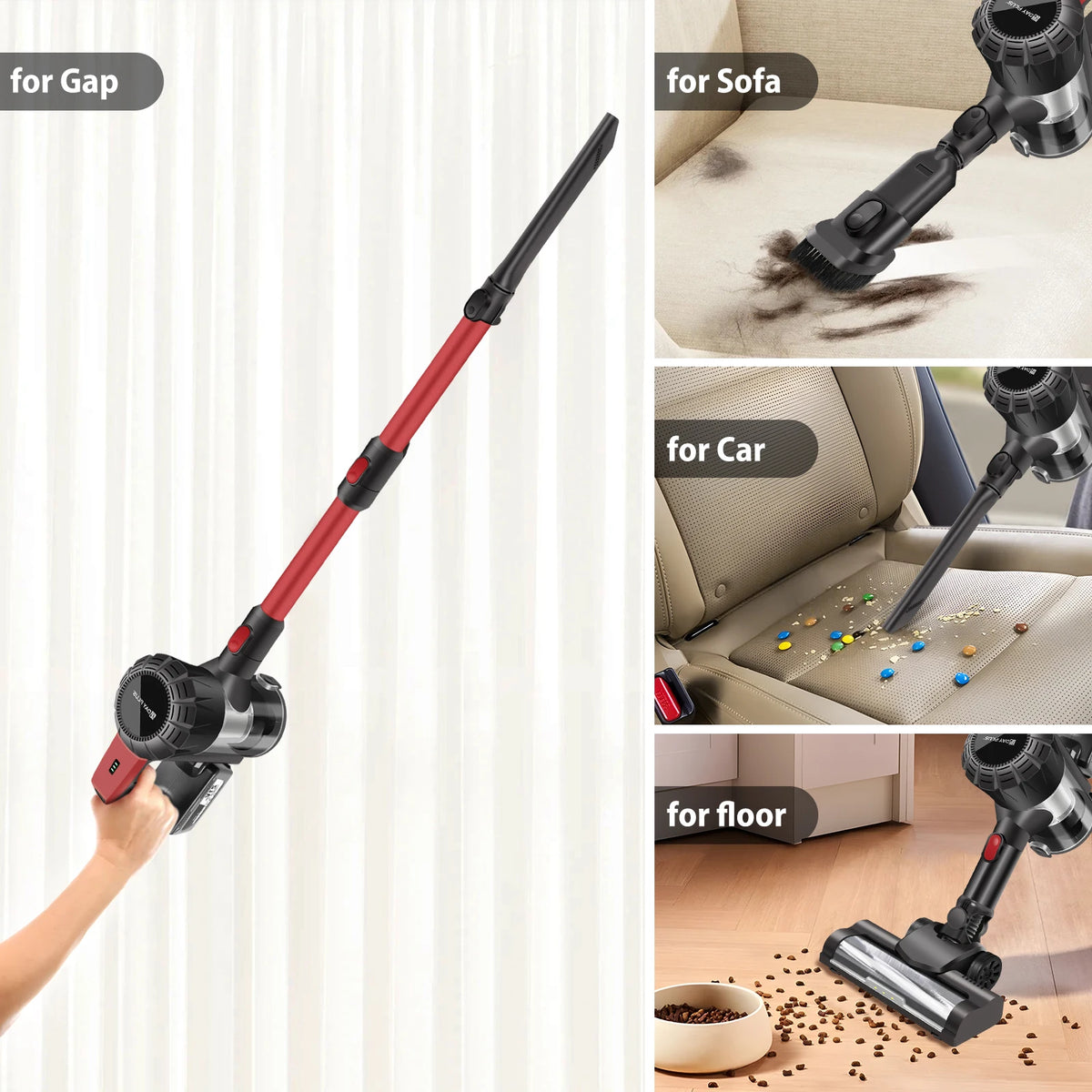 Multifunctional vacuum cleaner with attachments for different cleaning tasks.