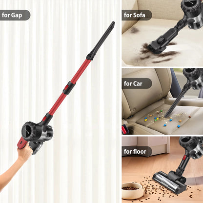 Multifunctional vacuum cleaner with attachments for different cleaning tasks.