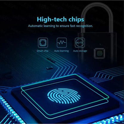 Fingerprint sensor with high-tech chips and lock on a dark background