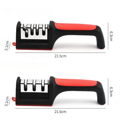 Knife sharpener with dimensions labeled on a white background