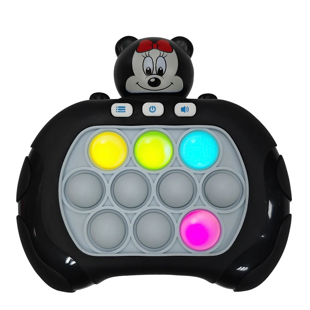 Children's toy with colorful buttons and a bear-like design on a white background