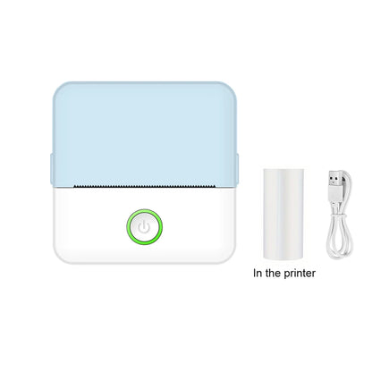 Small printer with power button and cable on a white background
