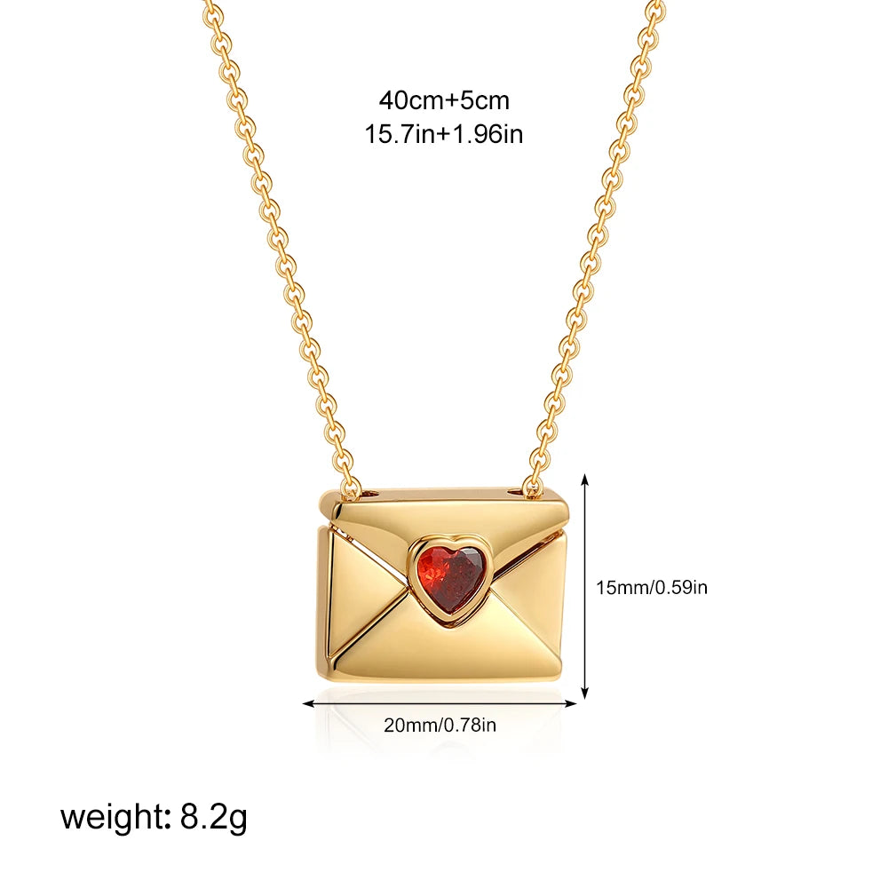 Gold necklace with a heart-shaped pendant, measurements, and weight displayed.