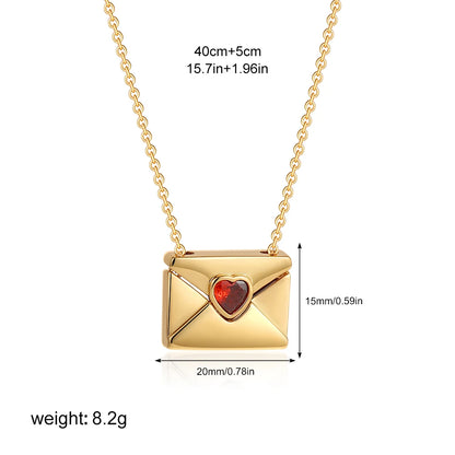 Gold necklace with a heart-shaped pendant, measurements, and weight displayed.