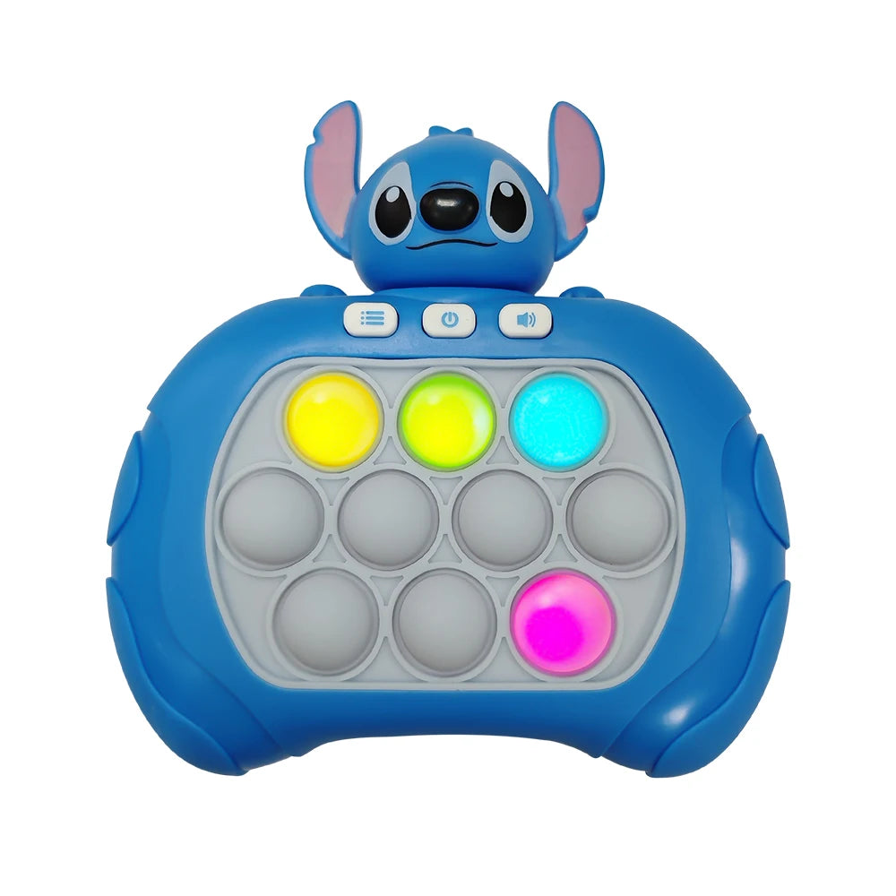 Toy device shaped like a character with colorful buttons on a white background