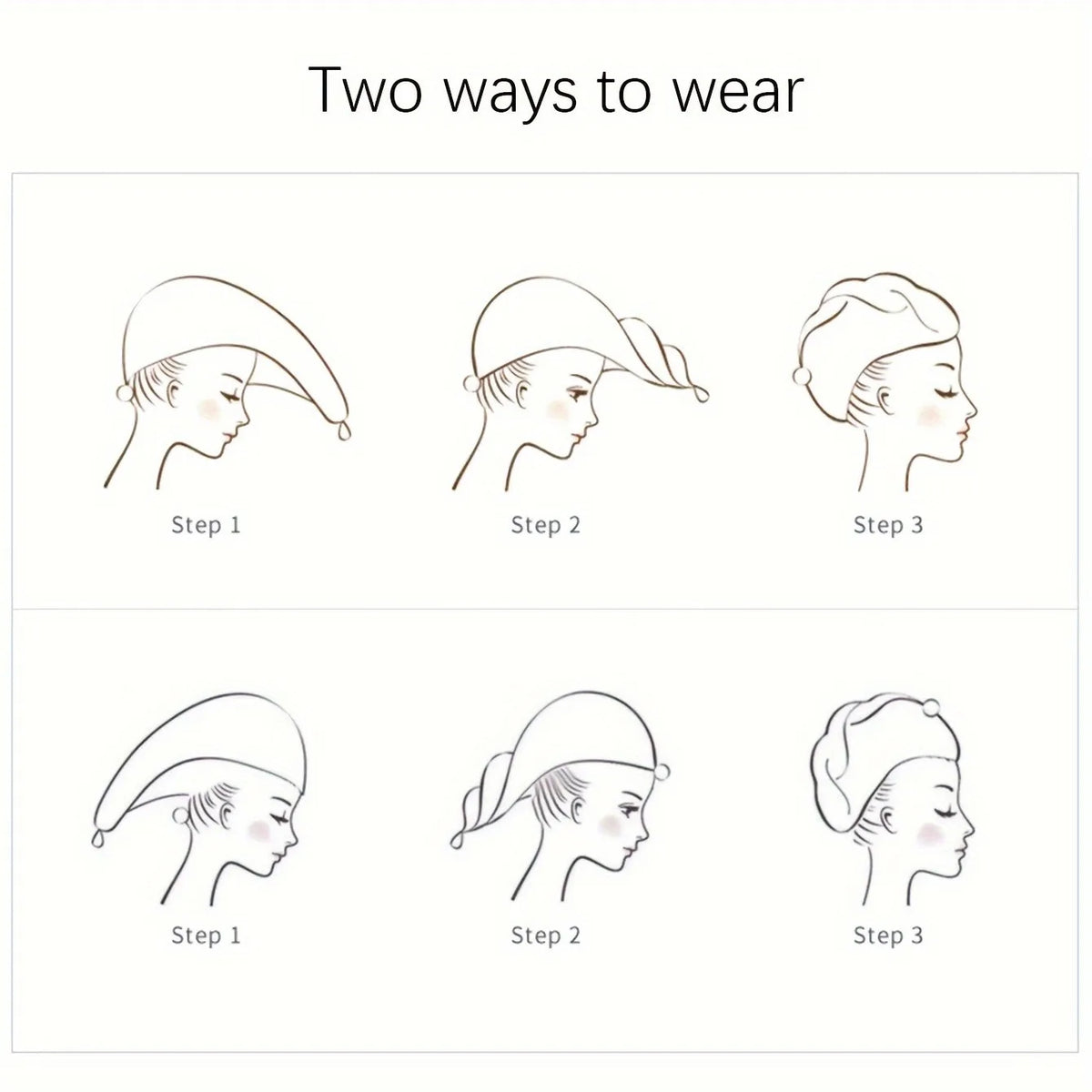 Illustrations showing two ways to wear a headscarf with step-by-step instructions.