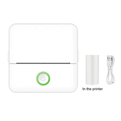 White printer with green power button on a white background