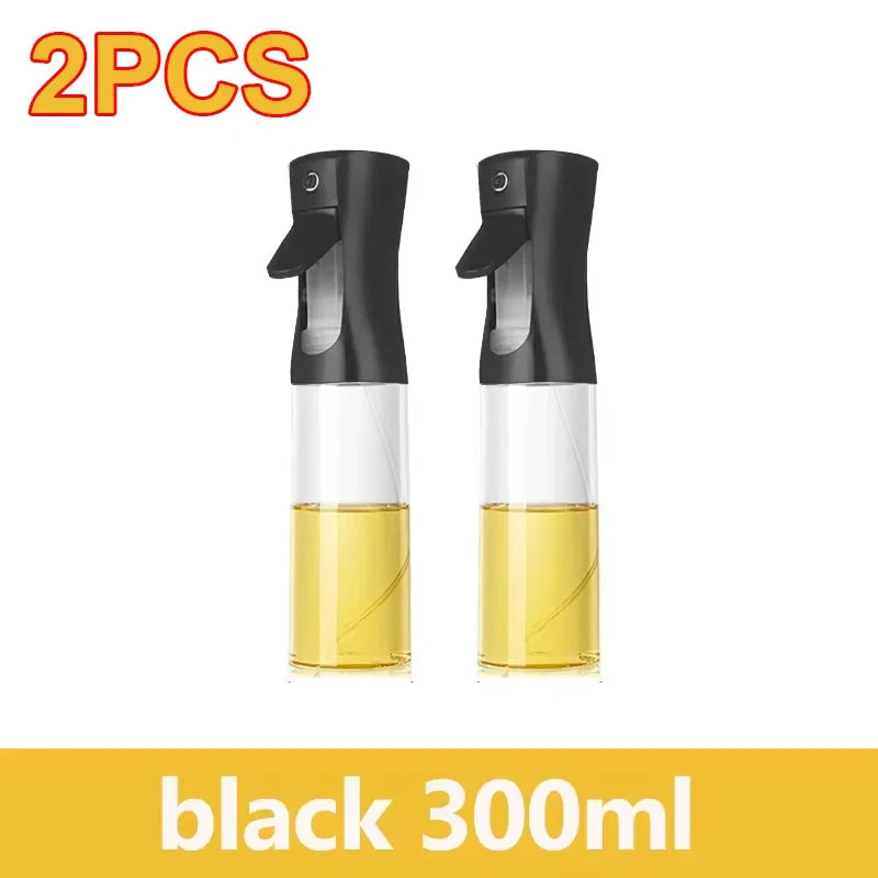 Two black and clear spray bottles with yellow liquid on a white background, labeled '2PCS' and 'black 300ml'.