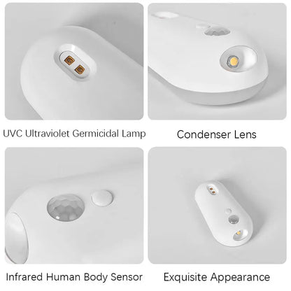 UVC ultraviolet germicidal lamp with condenser lens, infrared human body sensor, and exquisite appearance on a white background.